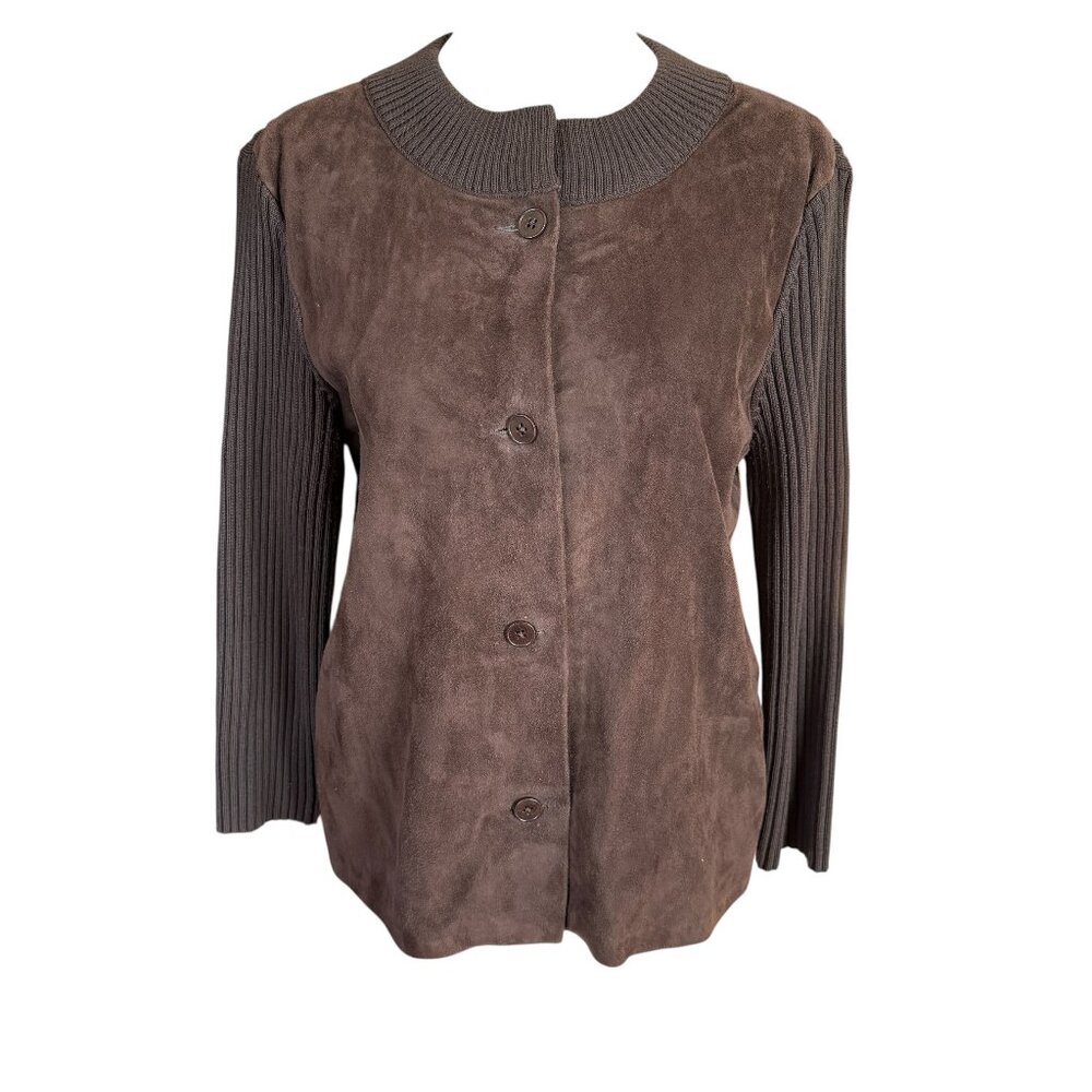 Talbots pure Italian merino wool and leather button down jacket women's size M